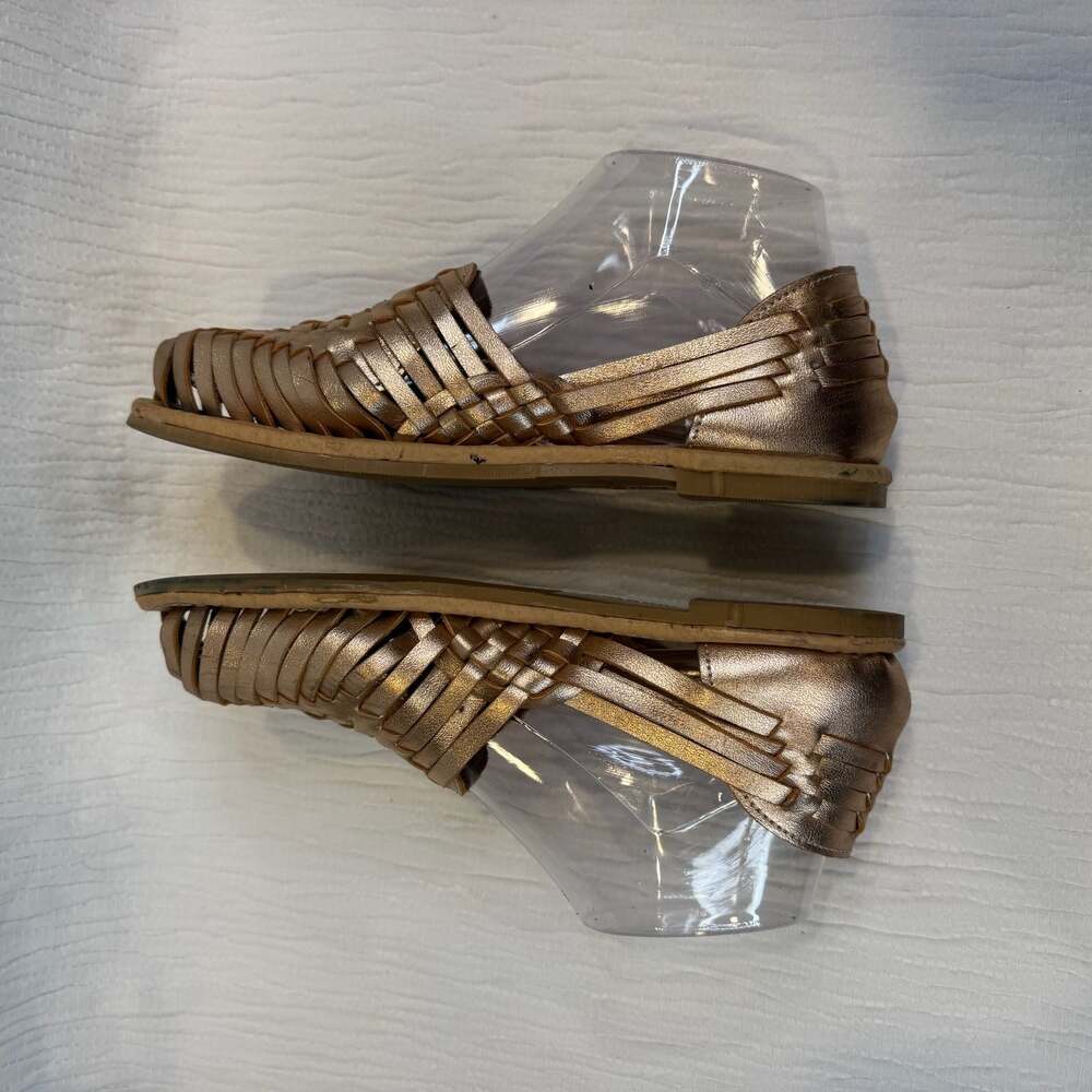 Artesanias Angeles Metallic Gold Leather Woven Mexican Huarache Sandals 7 - Picture 7 of 16